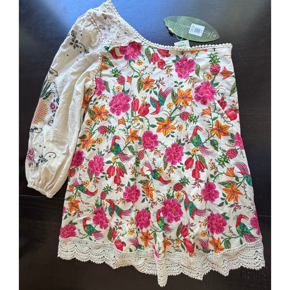 Farm Rio NEW Toucans Garden One Shoulder Embroidered Mini Dress, Med - Picture 4 of 11